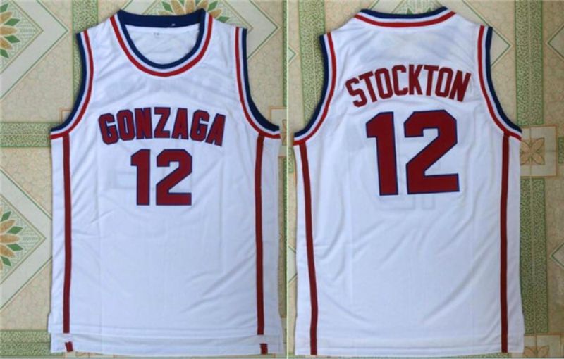 Men Gonzaga 12 John Stockton White NBA NCAA Jerseys